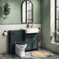 Bathroom Suites Sales 21 Chatsworth Traditional Green Semi-Recessed Vanity Unit w. Matt Black Handles + Toilet Package