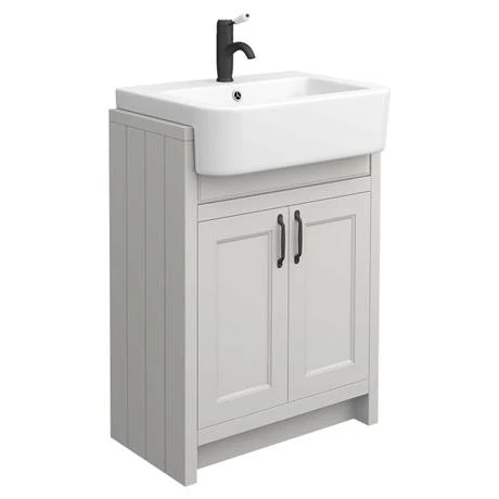 Chatsworth Traditional Grey Semi-Recessed Vanity Unit w. Matt Black Handles + Toilet Package 2 Chatsworth Traditional Grey Semi-Recessed Vanity Unit w. Matt Black Handles + Toilet Package - Image 2