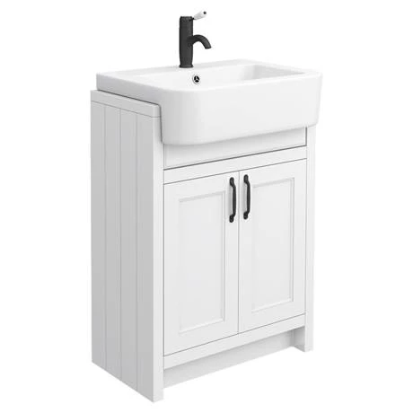 Chatsworth Traditional White Semi-Recessed Vanity Unit w. Matt Black Handles + Toilet Package 2 Chatsworth Traditional White Semi-Recessed Vanity Unit w. Matt Black Handles + Toilet Package - Image 2