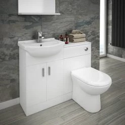 Cove 1050mm Vanity Unit Cloakroom Suite (Gloss White - Depth 300mm) -Bathroom Suites Sales CV1050CS d3 460