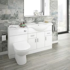 Bathroom Suites Sales 25 Cove 1320mm Vanity Unit Suite + Tap (High Gloss White - Depth 330mm)