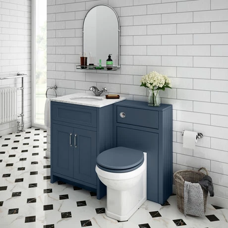 Chatsworth White Marble Traditional Blue Vanity Unit + Toilet Package 1 Chatsworth White Marble Traditional Blue Vanity Unit + Toilet Package
