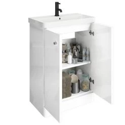 Cruze B-Shaped Shower Bath Suite - 1700mm with White Vanity Unit and Toilet -Bathroom Suites Sales CZSBS17 d5 460