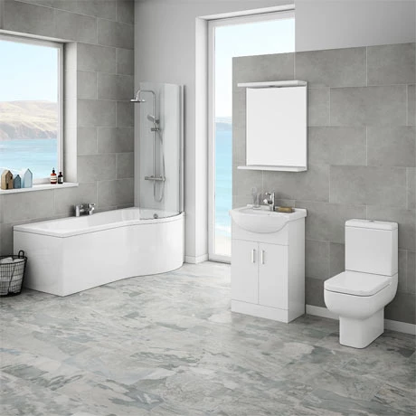 Cove P-Shaped Modern Shower Bath Suite 1 Cove P-Shaped Modern Shower Bath Suite