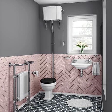 Carlton Traditional Cloakroom Suite - High level Toilet + Wall Hung Basin 1 Carlton Traditional Cloakroom Suite - High level Toilet + Wall Hung Basin