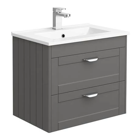 Keswick Grey Wall Hung 2-Drawer Vanity Unit + Toilet Package 2 Keswick Grey Wall Hung 2-Drawer Vanity Unit + Toilet Package - Image 2