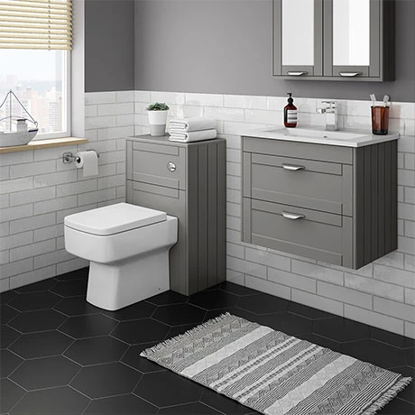 Keswick Grey Wall Hung 2-Drawer Vanity Unit + Toilet Package 1 Keswick Grey Wall Hung 2-Drawer Vanity Unit + Toilet Package