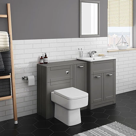 Keswick Grey Sink Vanity Unit, Storage Unit + Toilet Package 1 Keswick Grey Sink Vanity Unit, Storage Unit + Toilet Package