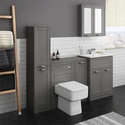 Keswick Grey Sink Vanity Unit, Storage Unit, Tall Boy + Toilet Package