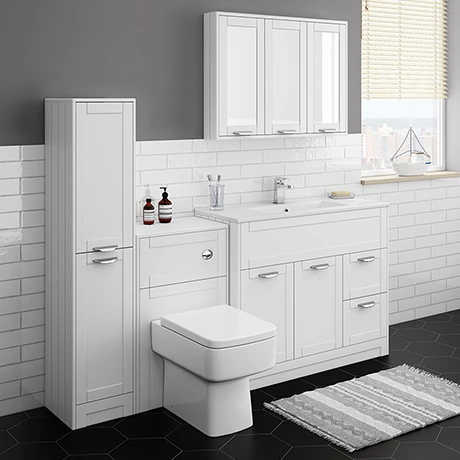 Keswick White 1015mm Sink Vanity Unit, Tall Boy + Toilet Package 1 Keswick White 1015mm Sink Vanity Unit, Tall Boy + Toilet Package