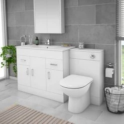 Toreno 1500mm Gloss White Vanity Unit Bathroom Suite - Depth 400/200mm -Bathroom Suites Sales MOD1500 n d3 460