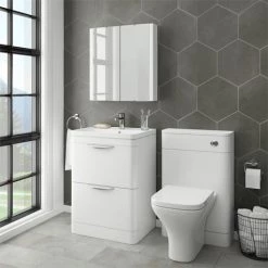 Monza Modern White Sink Vanity Unit + Toilet Package