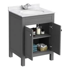 Trafalgar 610 Grey Marble Sink Vanity Unit + Toilet Package -Bathroom Suites Sales TR6GMBCC d5 460