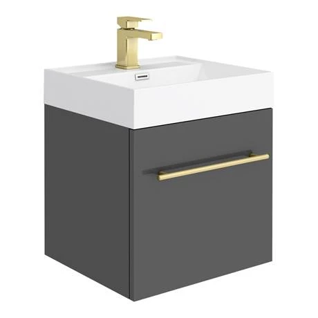 Valencia Cloakroom Suite (Gloss Grey Vanity with Brushed Brass Handle + Toilet) 2 Valencia Cloakroom Suite (Gloss Grey Vanity with Brushed Brass Handle + Toilet) - Image 2