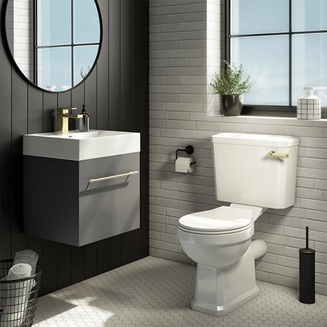Valencia Cloakroom Suite (Gloss Grey Vanity with Brushed Brass Handle + Toilet) 1 Valencia Cloakroom Suite (Gloss Grey Vanity with Brushed Brass Handle + Toilet)