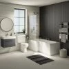 Valencia Bathroom Suite (Toilet, Grey Vanity with Chrome Handle, L-Shaped Bath + Screen)
