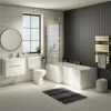 Valencia Bathroom Suite (Toilet, White Vanity with Brass Handle, L-Shaped Bath + Screen)