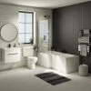 Valencia Bathroom Suite (Toilet, White Vanity with Black Handle, L-Shaped Bath + Screen)