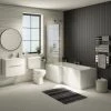 Valencia Bathroom Suite (Toilet, White Vanity with Chrome Handle, L-Shaped Bath + Screen)