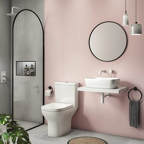 Venice Cloakroom Suite (465mm Countertop Basin, Gloss White Floating Shelf + Toilet) 1 Venice Cloakroom Suite (465mm Countertop Basin, Gloss White Floating Shelf + Toilet)