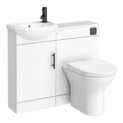 Venice Gloss White Vanity Unit Cloakroom Suite w. Matt Black Handle -Bathroom Suites Sales VEN1MB d6 460