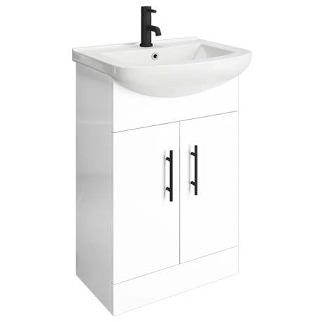 Venice 560mm Gloss White Vanity Unit with Matt Black Handles + Toilet Package 2 Venice 560mm Gloss White Vanity Unit with Matt Black Handles + Toilet Package - Image 2