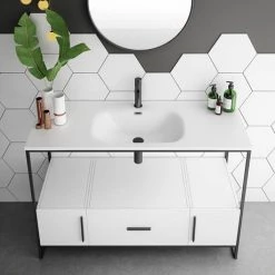 Venice 1200 Black Frame Basin Washstand with Toilet -Bathroom Suites Sales VWS12BS d3 460